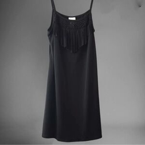 Dotti Fringe Black Slip Dress NWT Size S Y2K Western Mini Boho Grunge